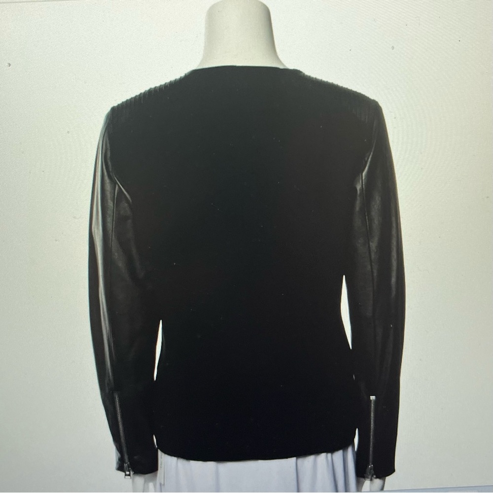 Anne Fontaine Lambskin jacket,‎ black, collarless, slit pockets, zip closure s M - Picture 3 of 4